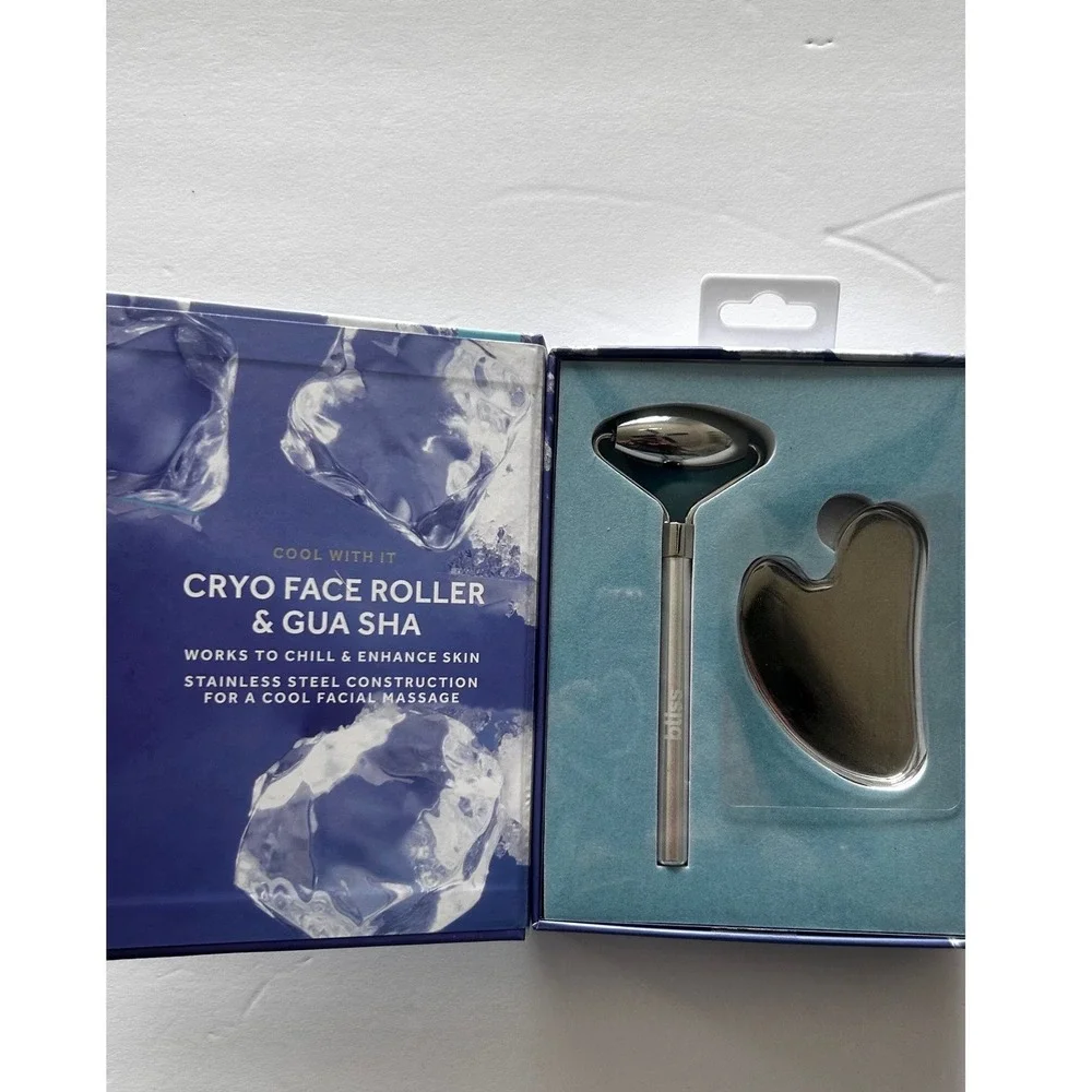 Bliss Cryo Face Roller & Gua Sha 2 Pack Stainless Steel Cooling Facial Tool Set